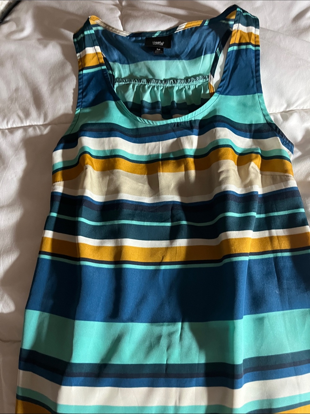 Striped Sleeveless Tank Top in Teal, Navy & Mustard
